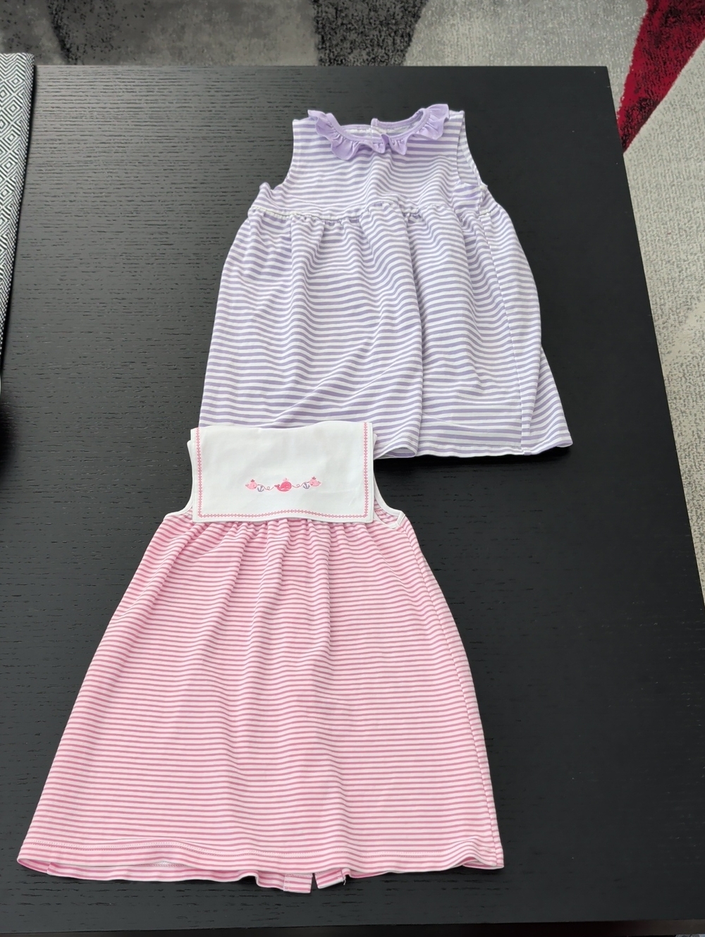 Lot 2 Stitchy Fish Sleeveless Dresses Pink Purple Striped Sailor Bib Whales 3T